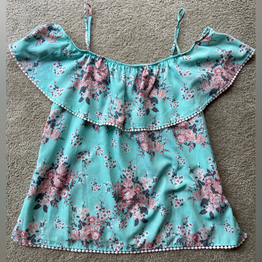 🪷NOBO Blue/Floral off the shoulder tank top